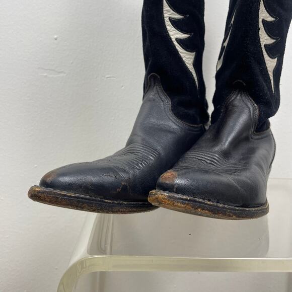 Vintage Dan Post Men’s Black White Tooled Suede Leather Cowboy Boots 6.5 M - Picture 7 of 12